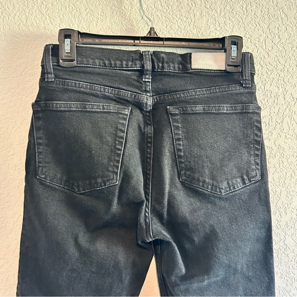 Re/Done High Rise Stovepipe Jeans 28 Jet Black Button Fly Raw Hem Crop - Picture 8 of 11